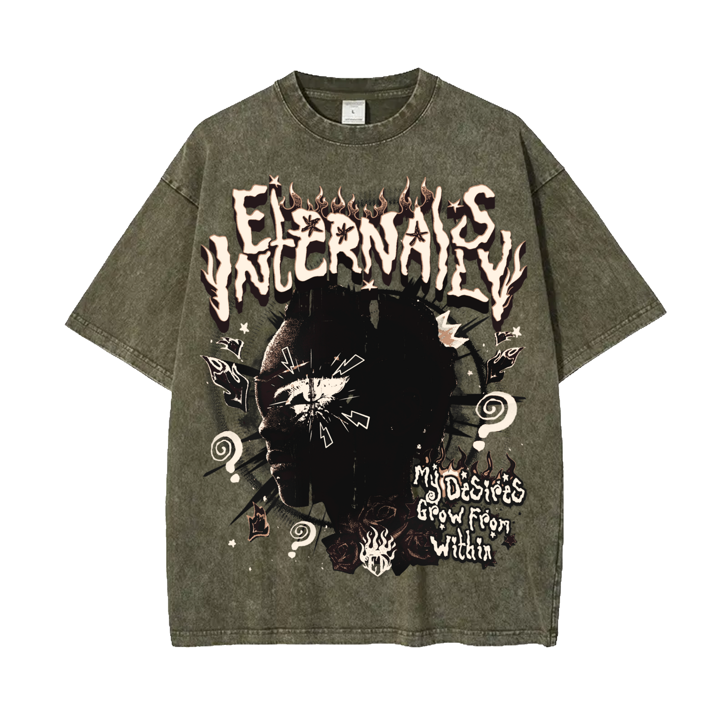 Military Green Eternals Acid Wash Oversized Tee